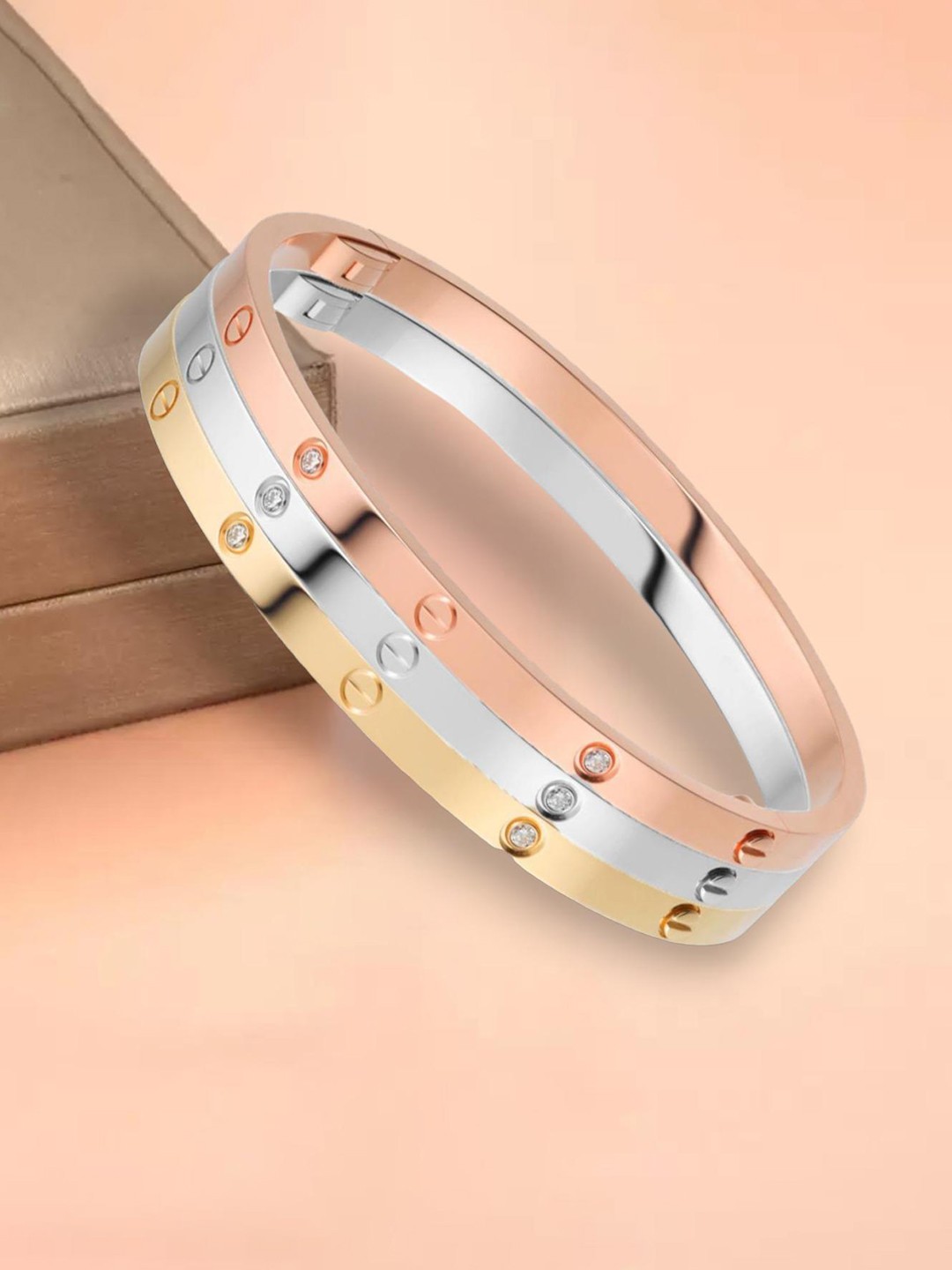

MYKI Women Rose Gold-Plated Cubic Zirconia Bangle-Style Bracelet