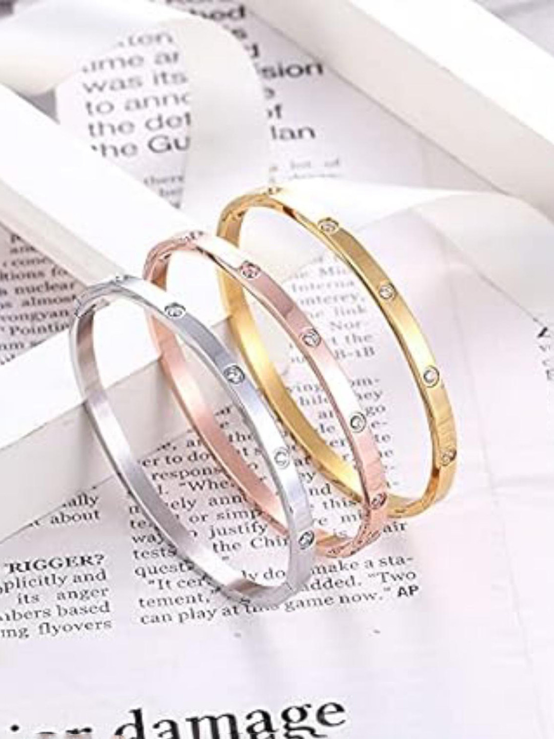 

MYKI Women Set Of 3 Kada Bracelets, Rose gold