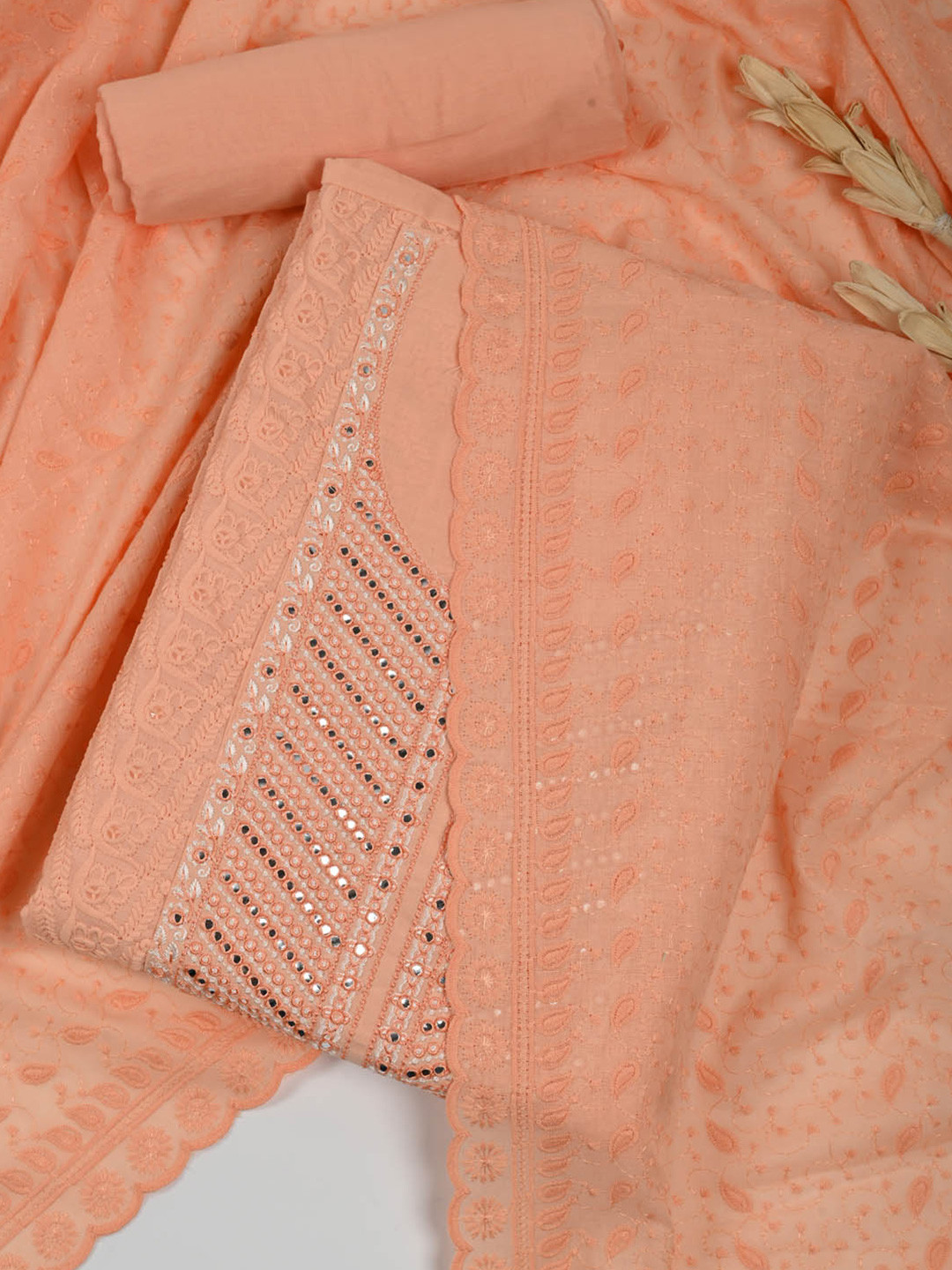 

Meena BazaarEmbroidered Unstitched Dress Material, Peach