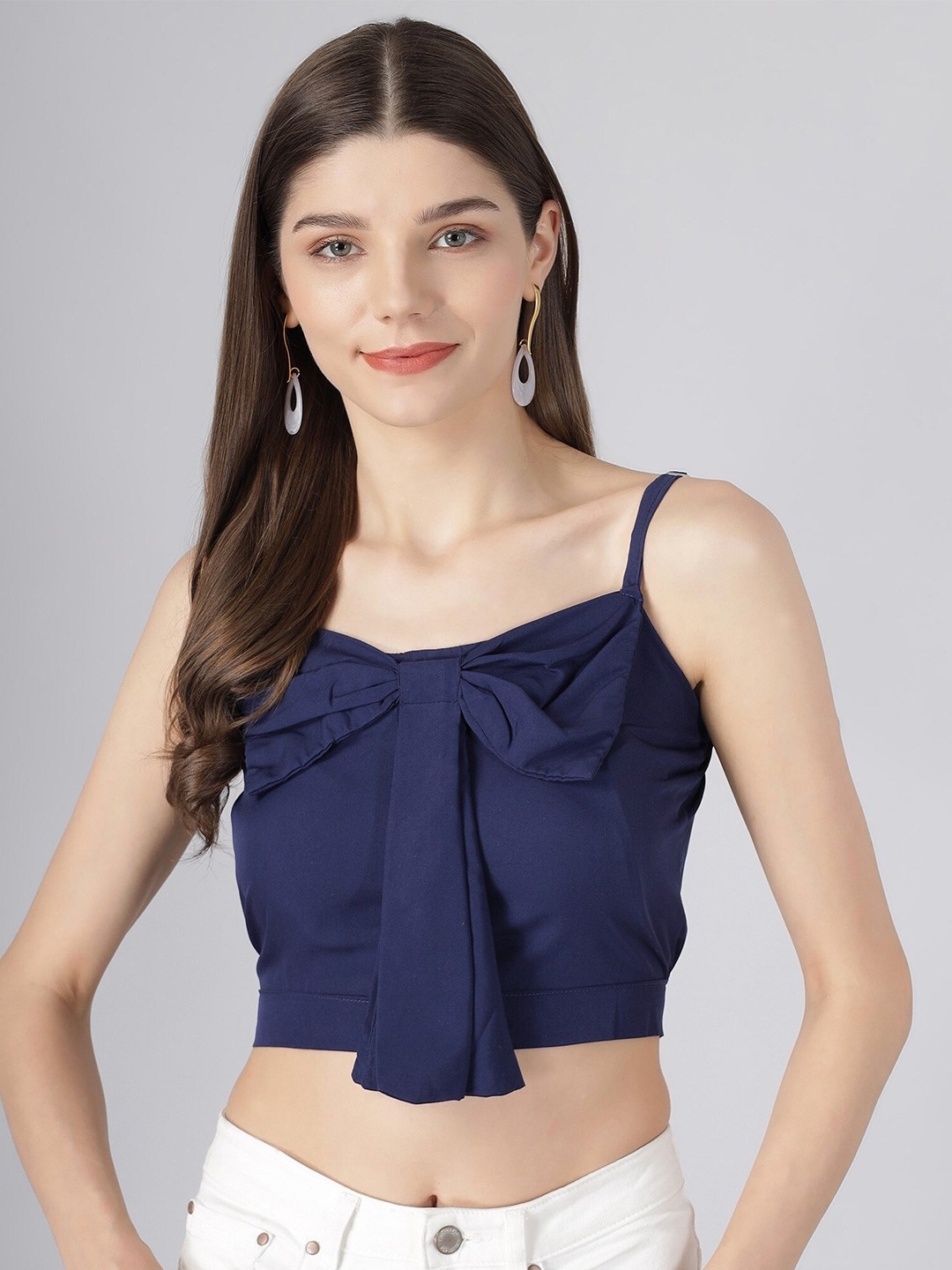

BAESD Shoulder Straps Bow Detail Fitted Crop Top, Blue