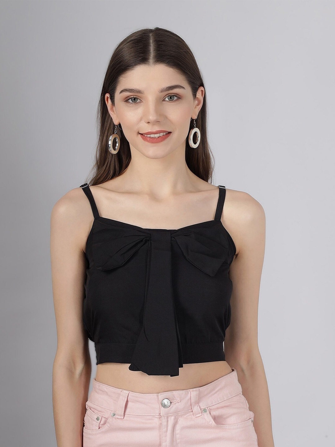 

BAESD Tie Up Shoulder Straps Crop Top, Black