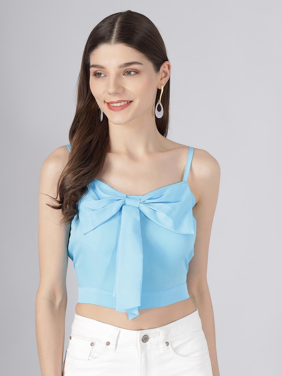 

BAESD Tie Up Shoulder Straps Crop Top, Blue