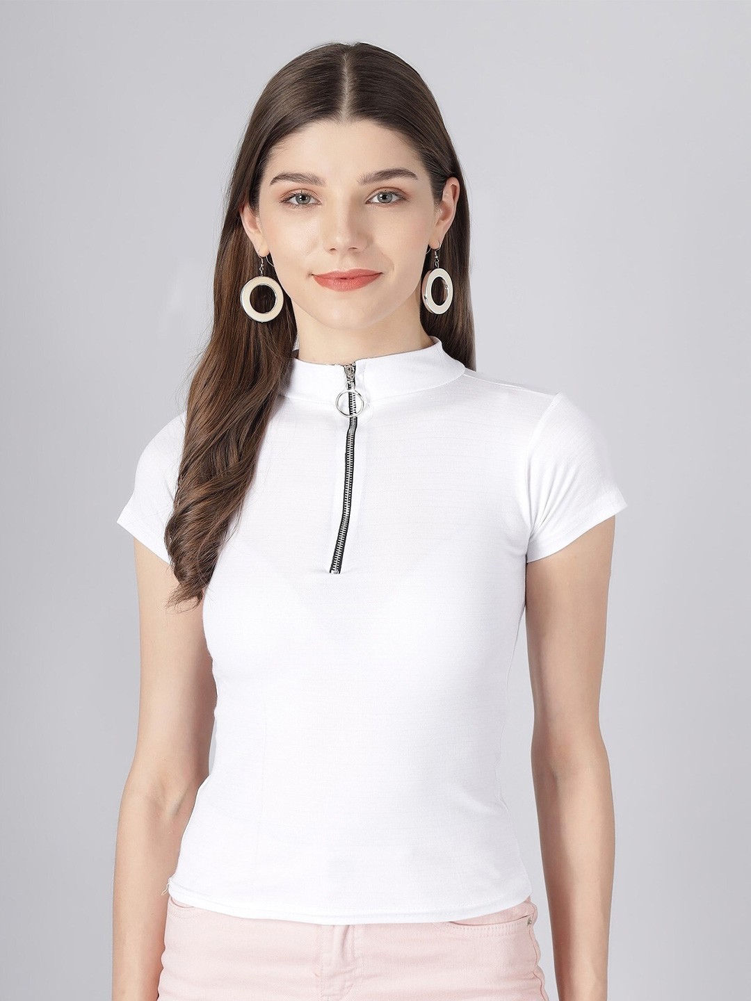 

BAESD High Neck Half Zipper Top, White