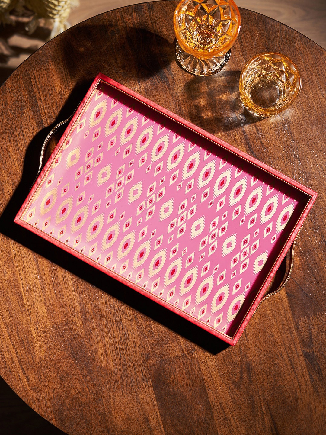 

Pure Home and Living Pink & Red Printed Glass Rectangle Tray