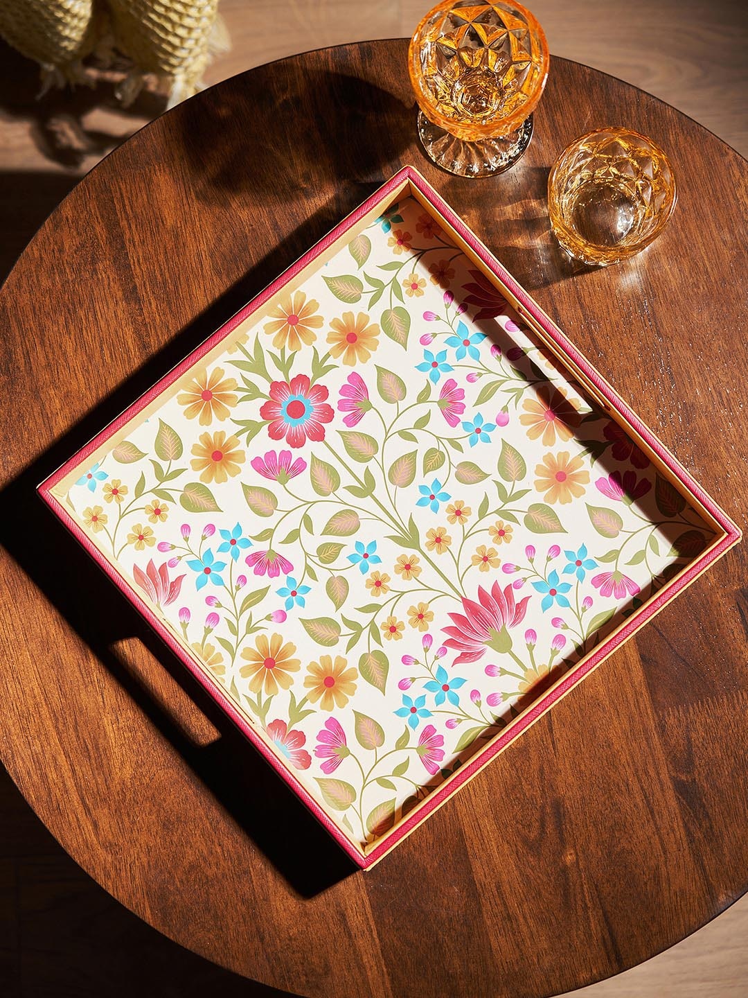 

Pure Home and Living Yellow & White Floral Printed Tray