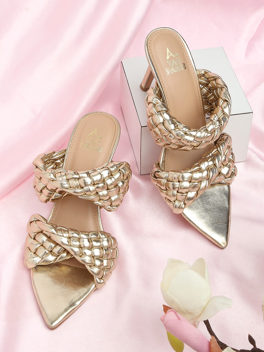 

Tao Paris Braided Open Toe Slim Heels, Gold