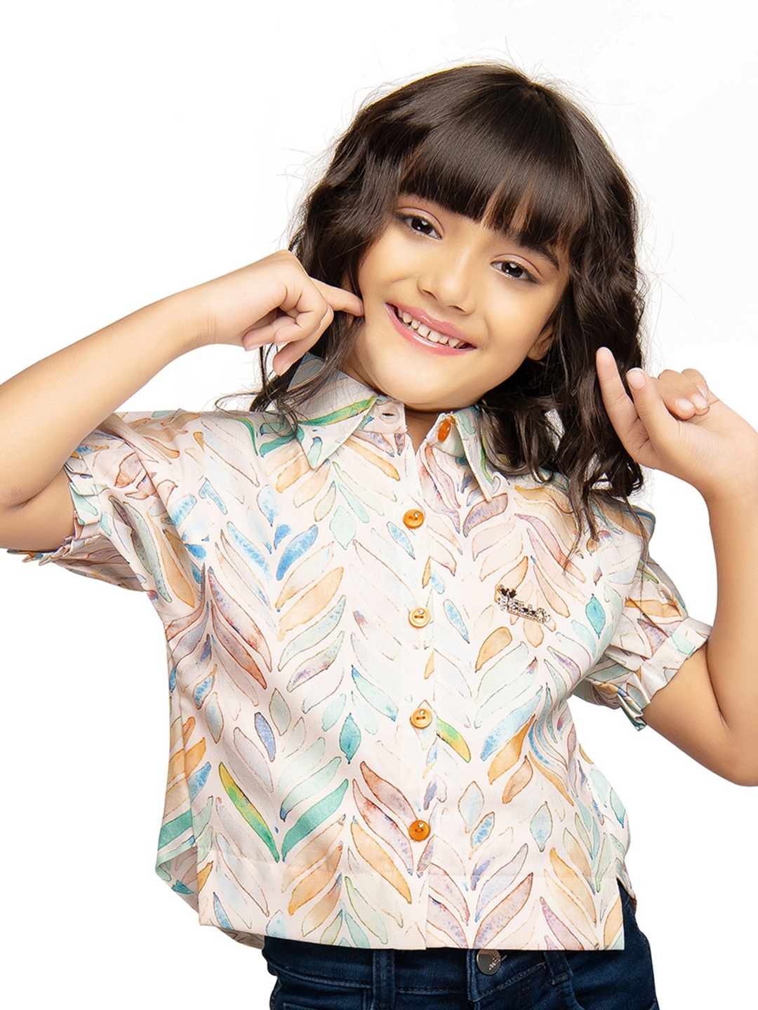 

Tiny Kingdom Girls Abstract Printed Shirt Top, White