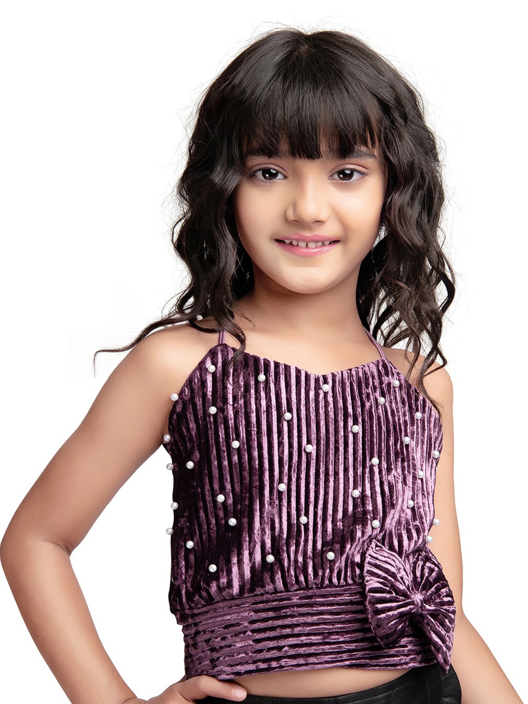 

Tiny Kingdom Girls Velvet Embellished Pattern Sleeveless Top, Burgundy