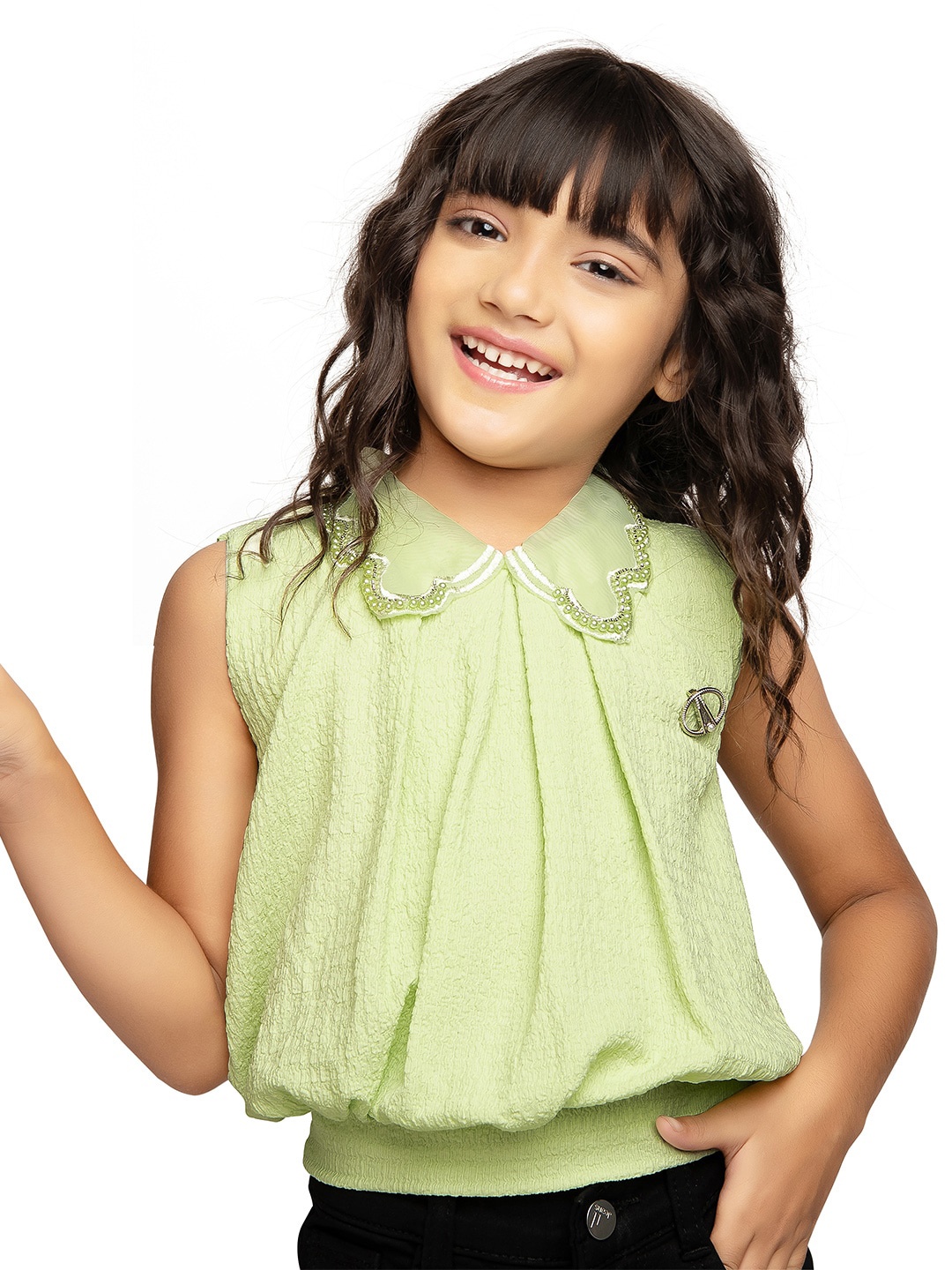 

Tiny Kingdom Girls Blouson Top, Green