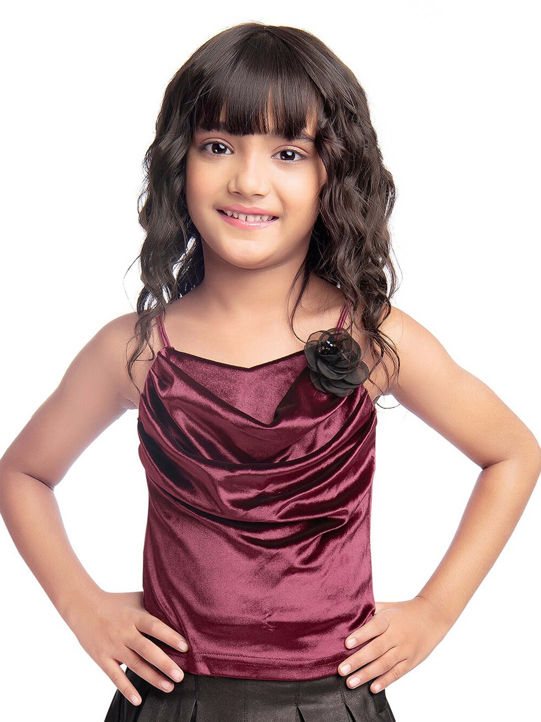 

Tiny Kingdom Cowl Neck Velvet Top, Maroon