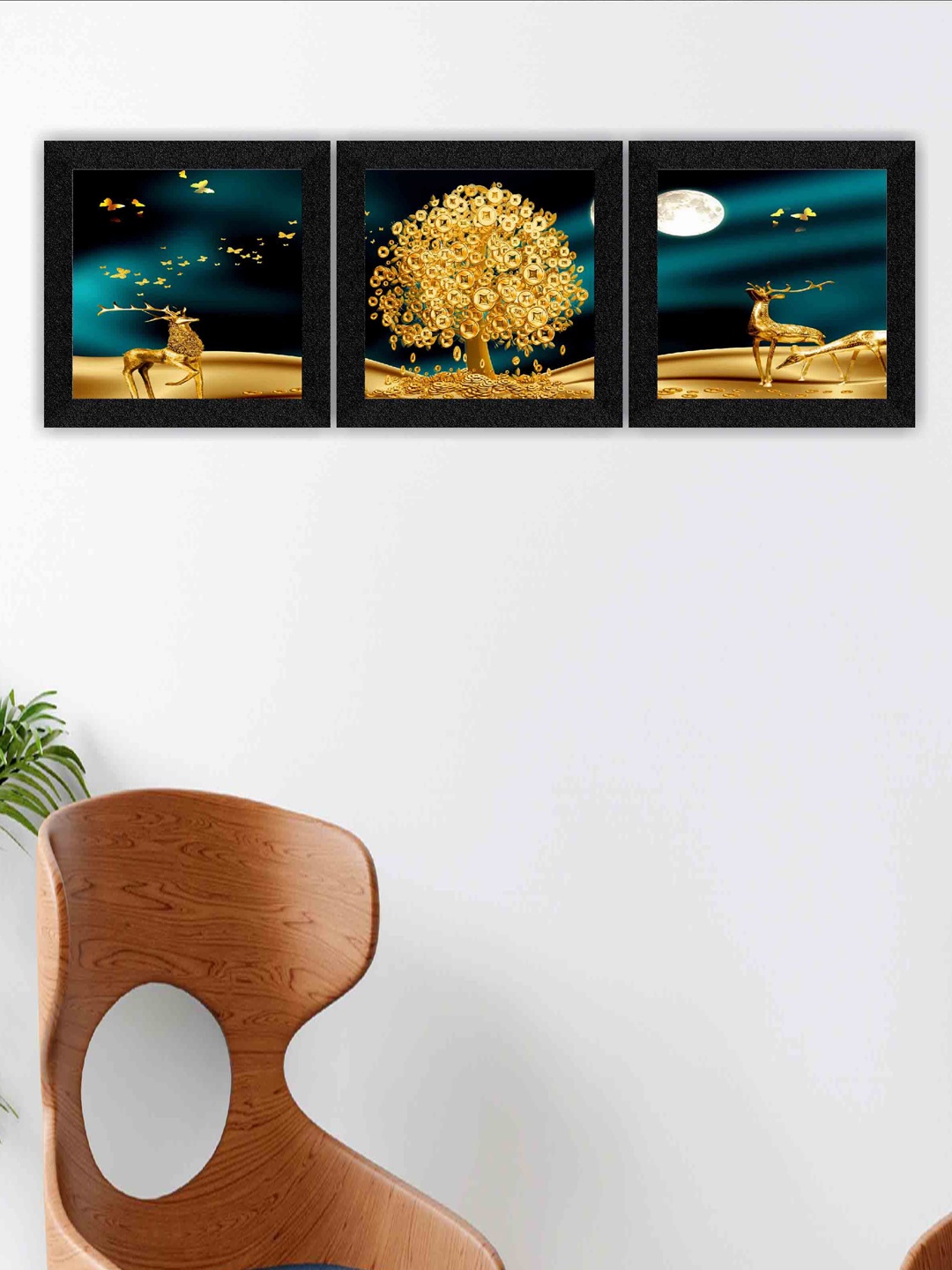 

SAF Black & Blue 3 Pieces Nature-Painted Wall Art
