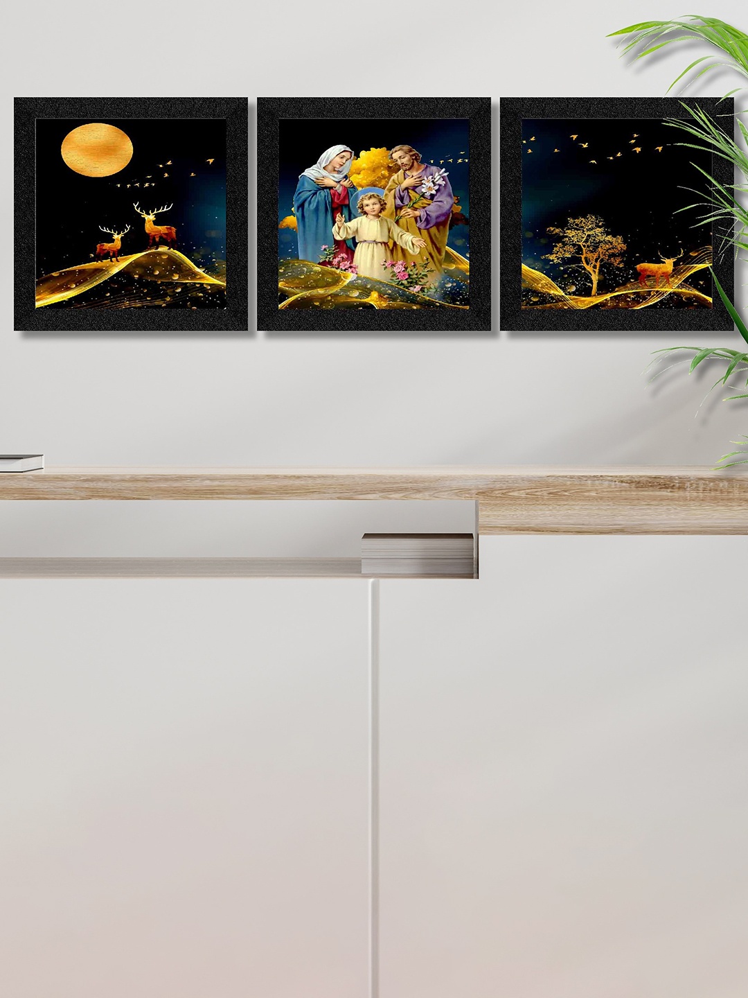 

SAF Black & Yellow 3 Pieces Painting Framed Wall Art