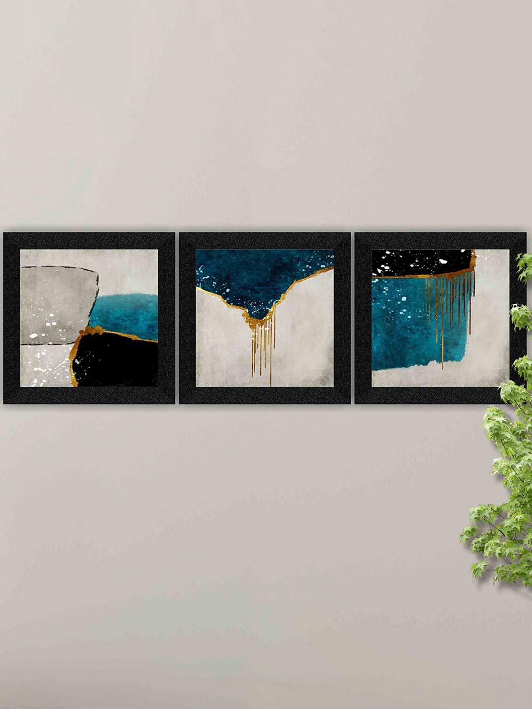 

SAF Green & Grey 3 Pieces Abstract Painting Wall Arts