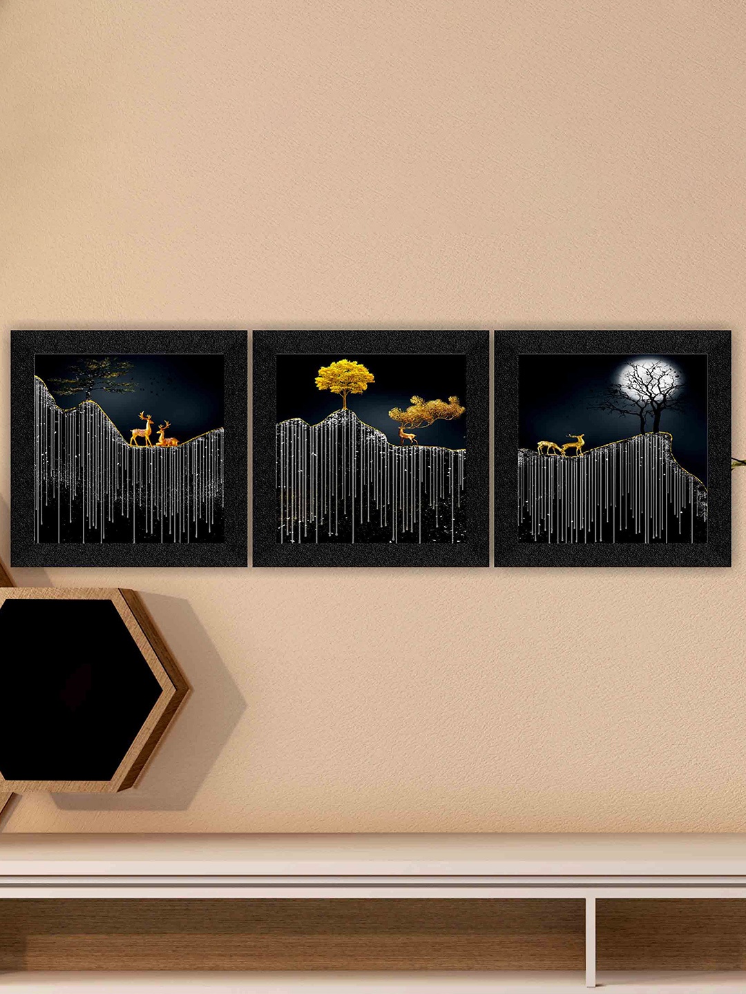 

SAF Black & White 3 Pieces Nature-Painted Wall Art