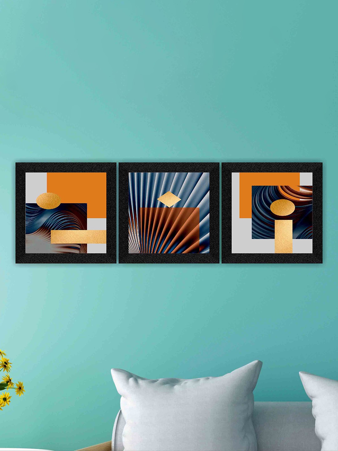 

SAF Black & Yellow 3 Pieces Abstract Painting Framed Wall Art