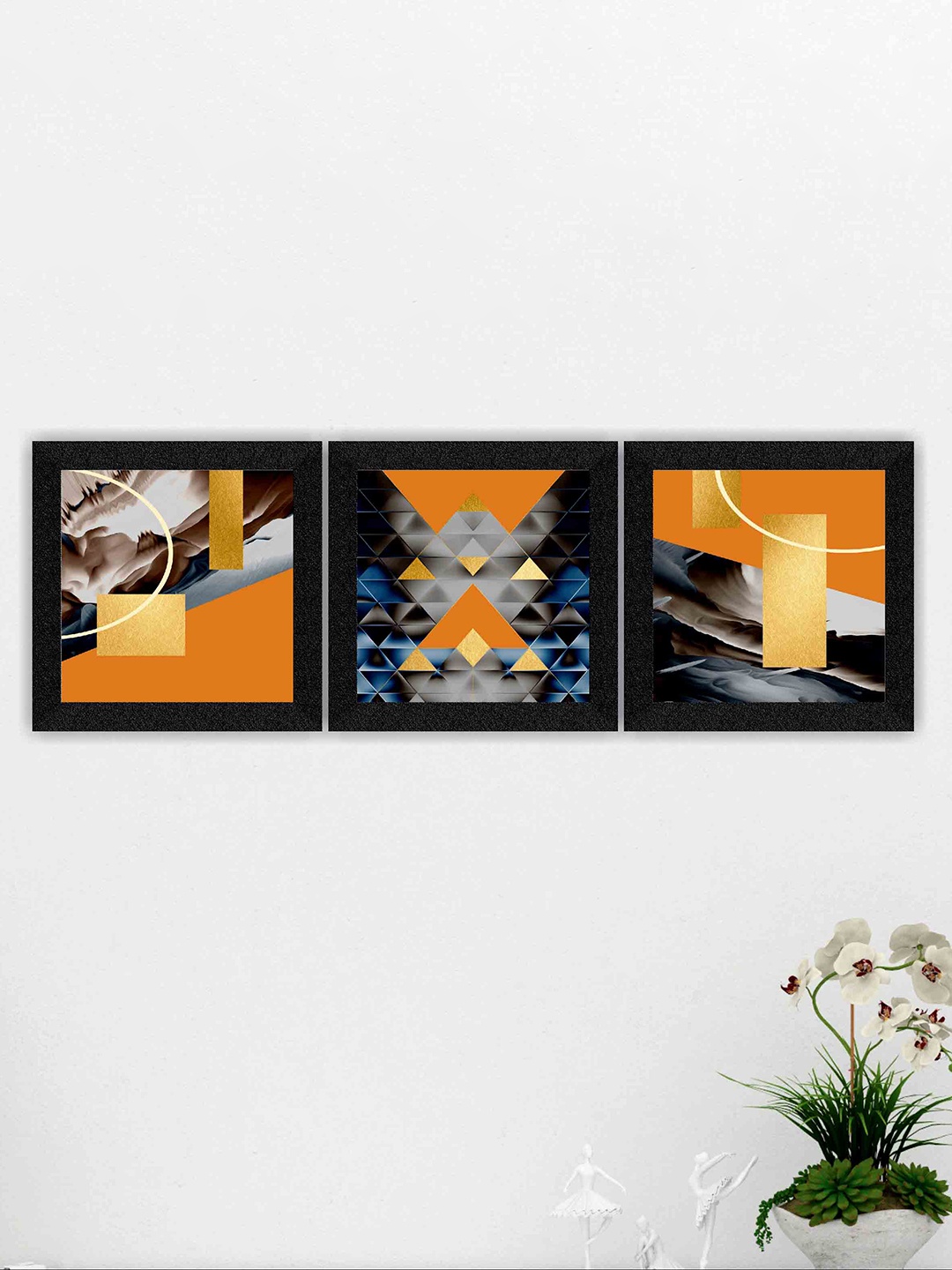 

SAF Set Of 3 Orange & Blue Abstract Painting Wall Arts
