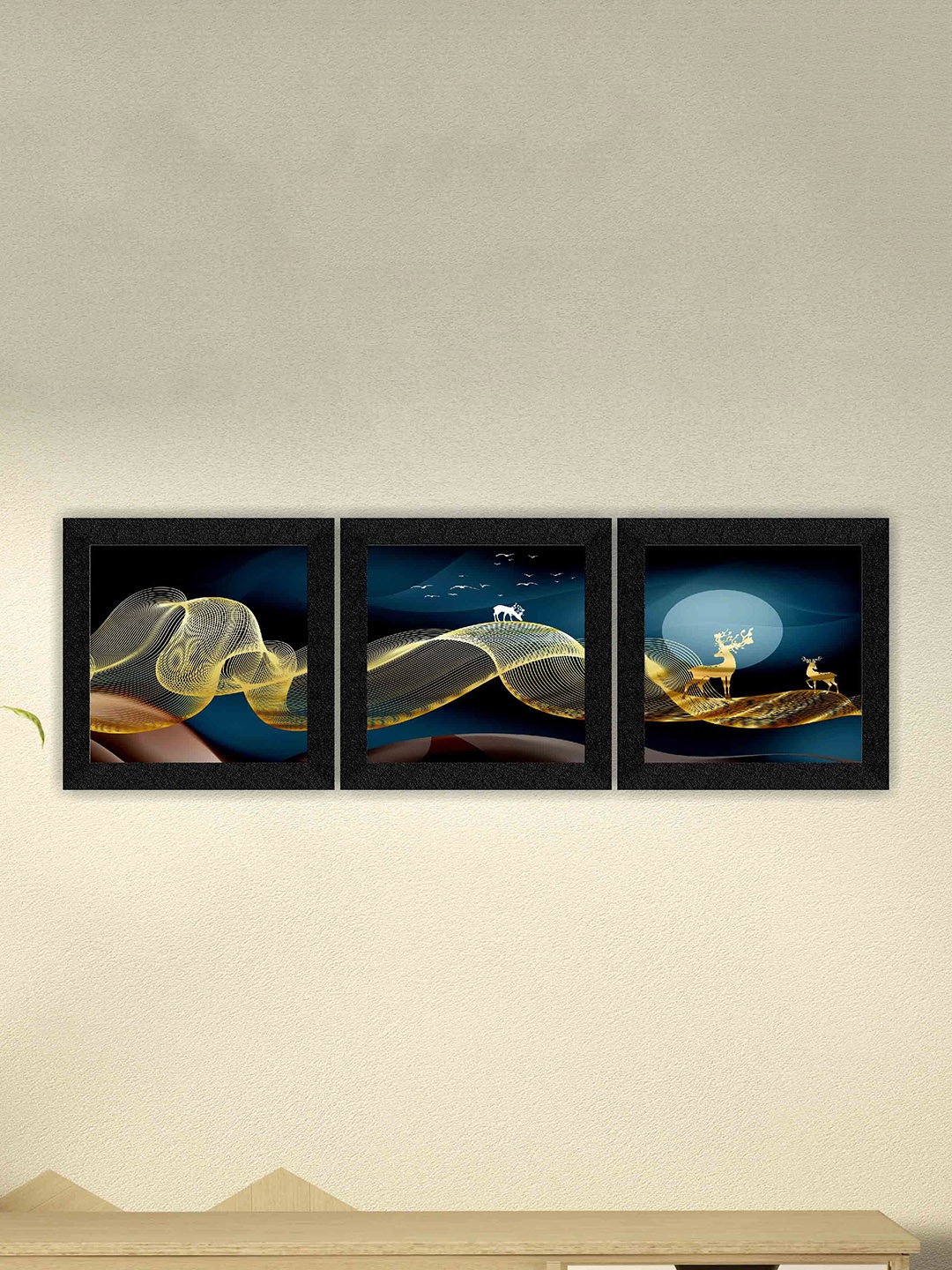 

SAF Black & Blue 3 Pieces Framed Painting Wall Art