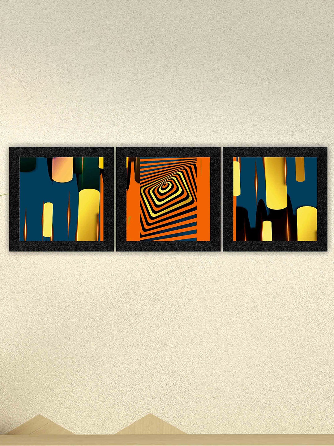 

SAF Black & Blue 3 Pieces Framed Painting Wall Art