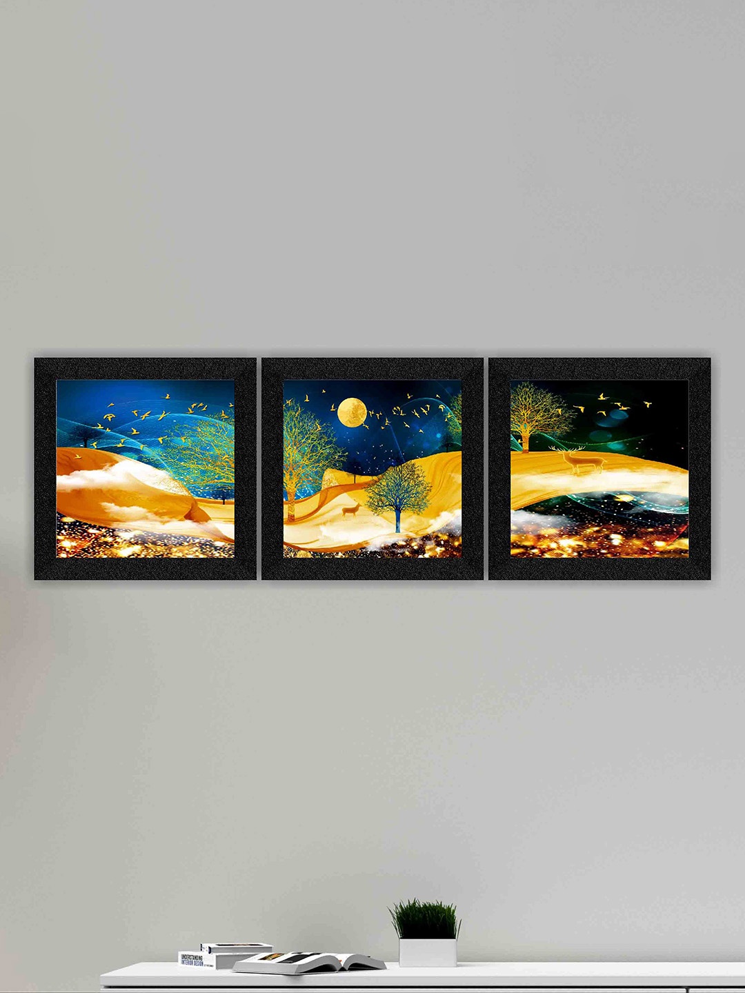 

SAF Black & Blue 3 Pieces Framed Painting Wall Arts