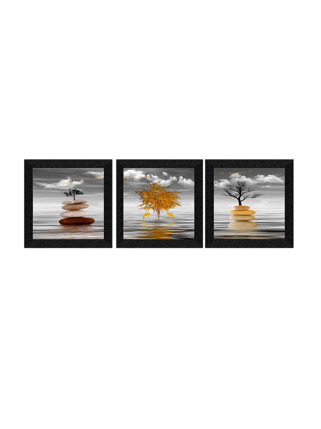 

SAF Grey & Black 3 Pieces Nature-Painted Wall Art