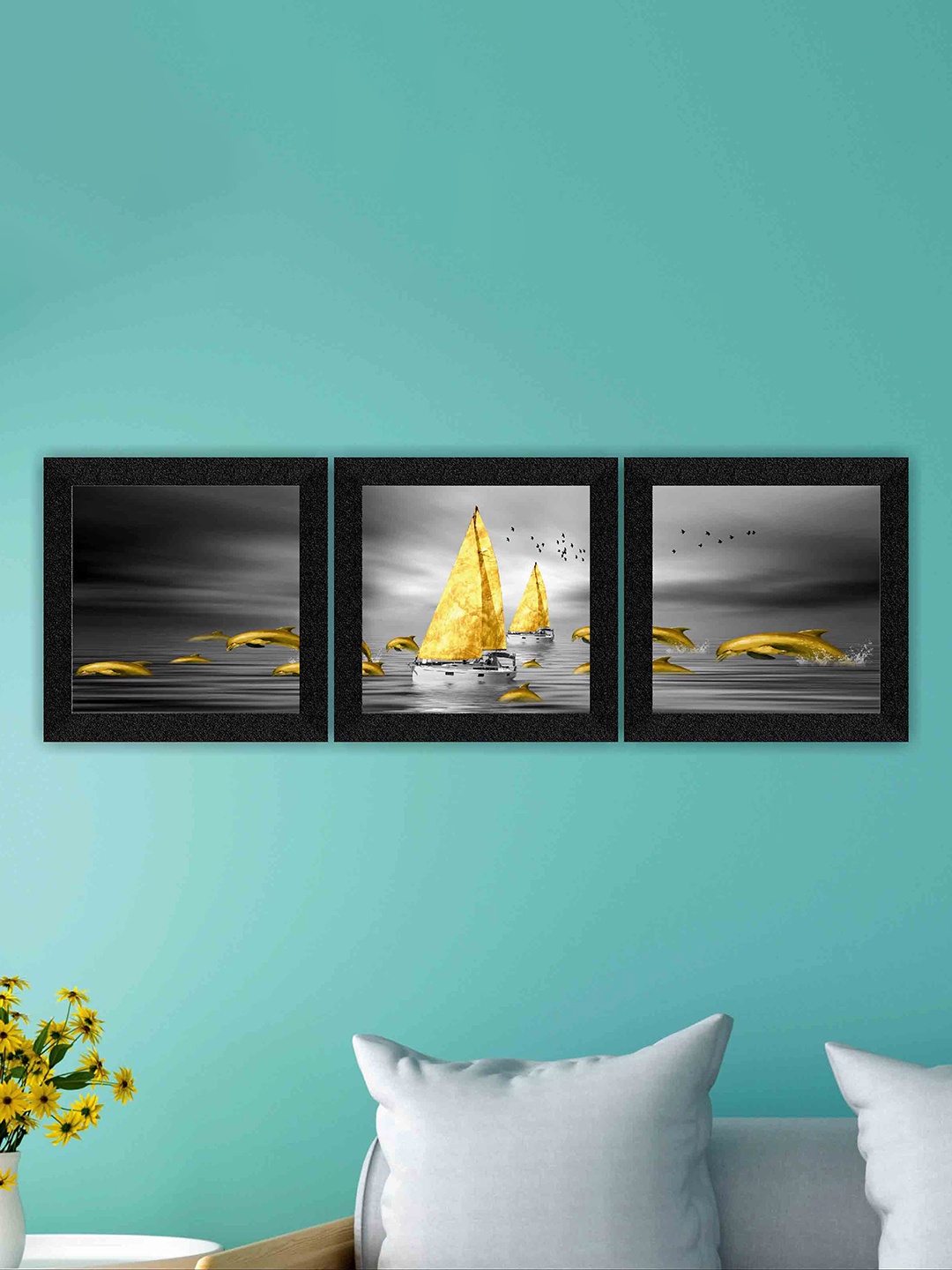 

SAF Black & Grey 3 Pieces Framed Painting Wall Art