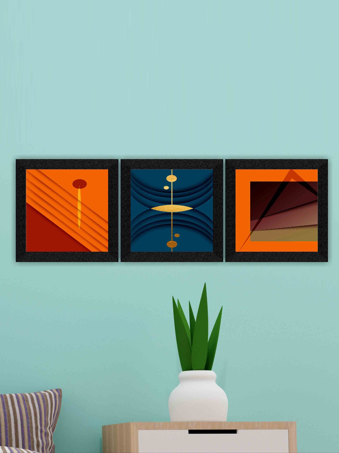 

SAF Black & Blue 3 Pieces Abstract Framed Wall Painting