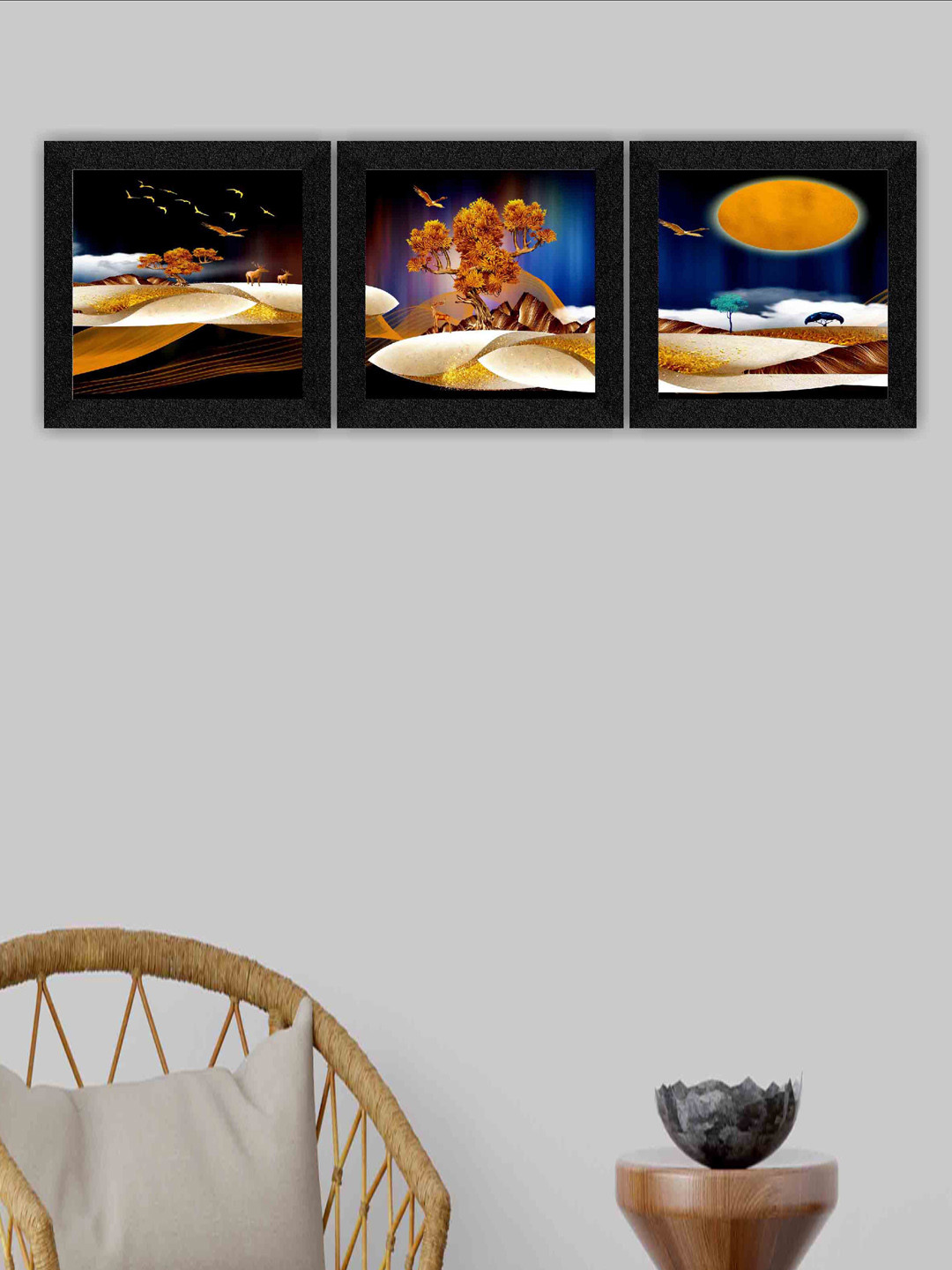 

SAF Black & Yellow 3 Pieces Nature Painting Wall Art
