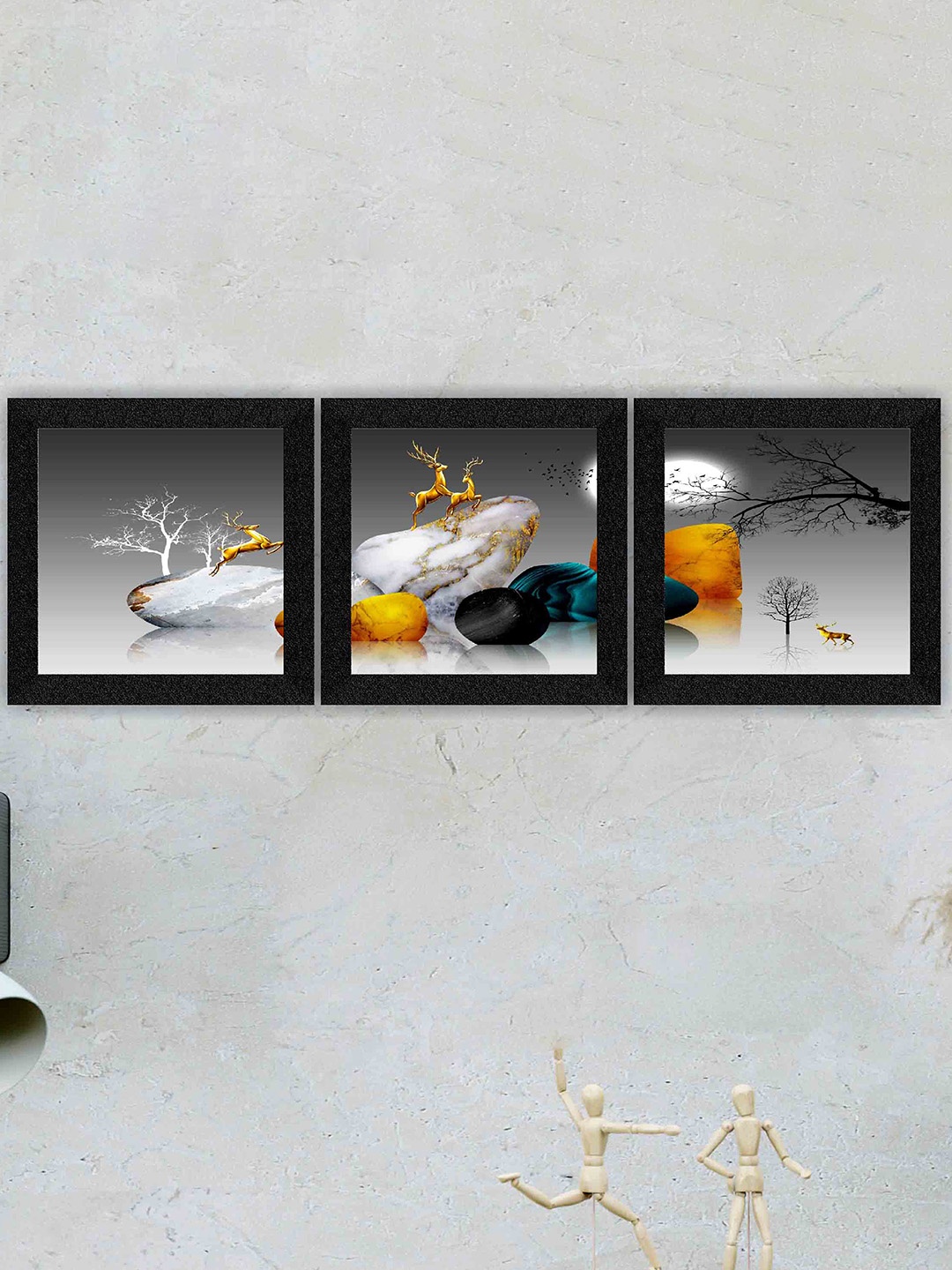 

SAF Black & Grey 3 Pieces Nature Painting Framed Wall Art