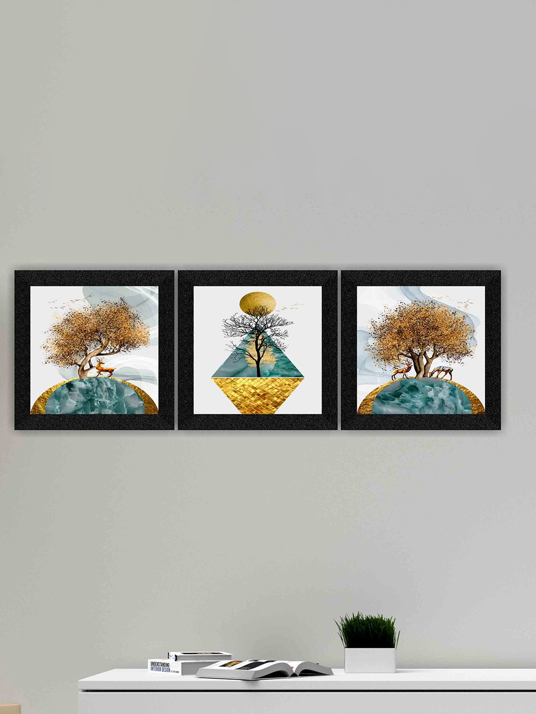 

SAF White & Blue 3 Pieces Nature Painting Framed Wall Art