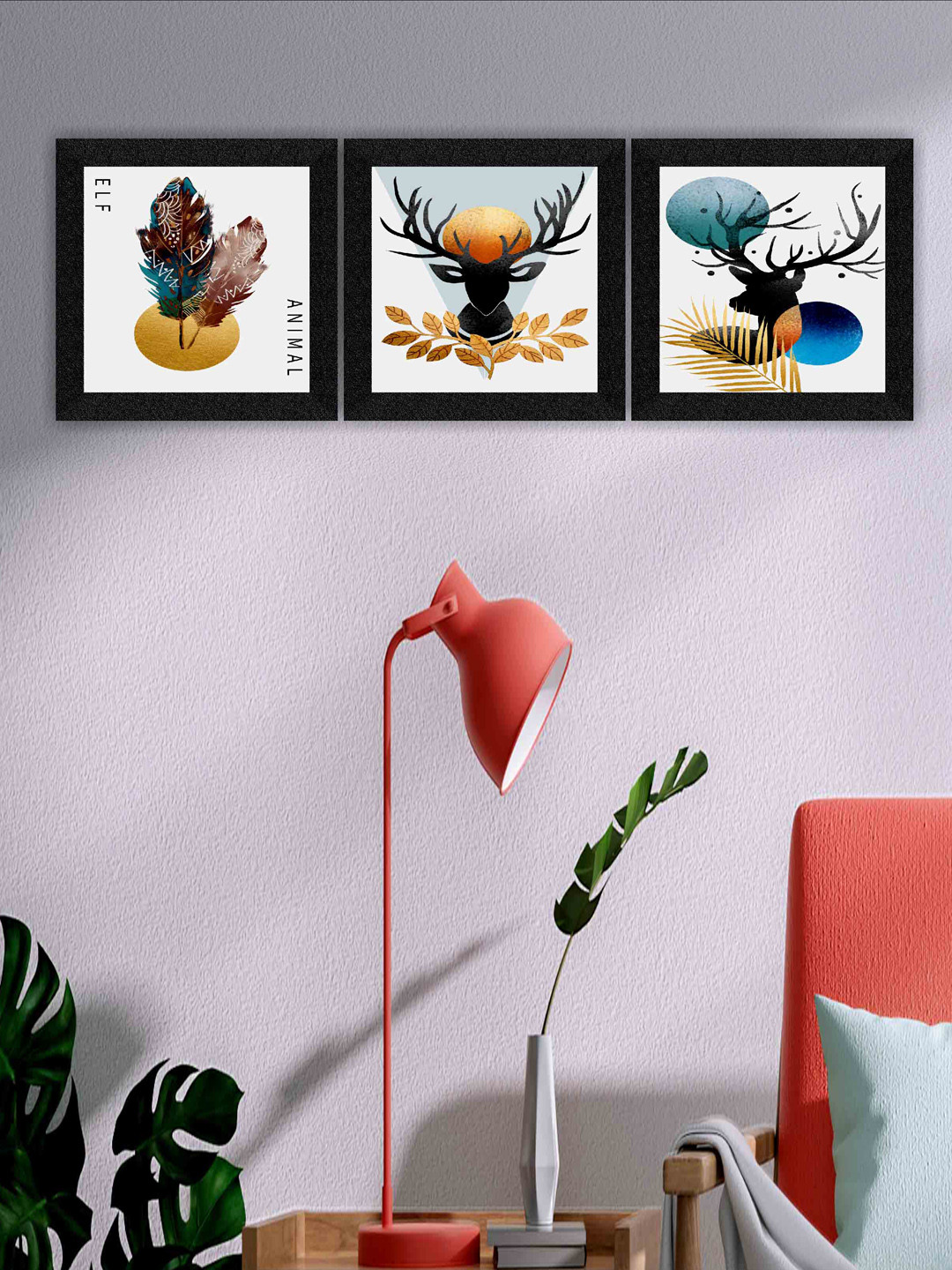 

SAF White & Black 3 Pieces Deer Painting Wall Arts