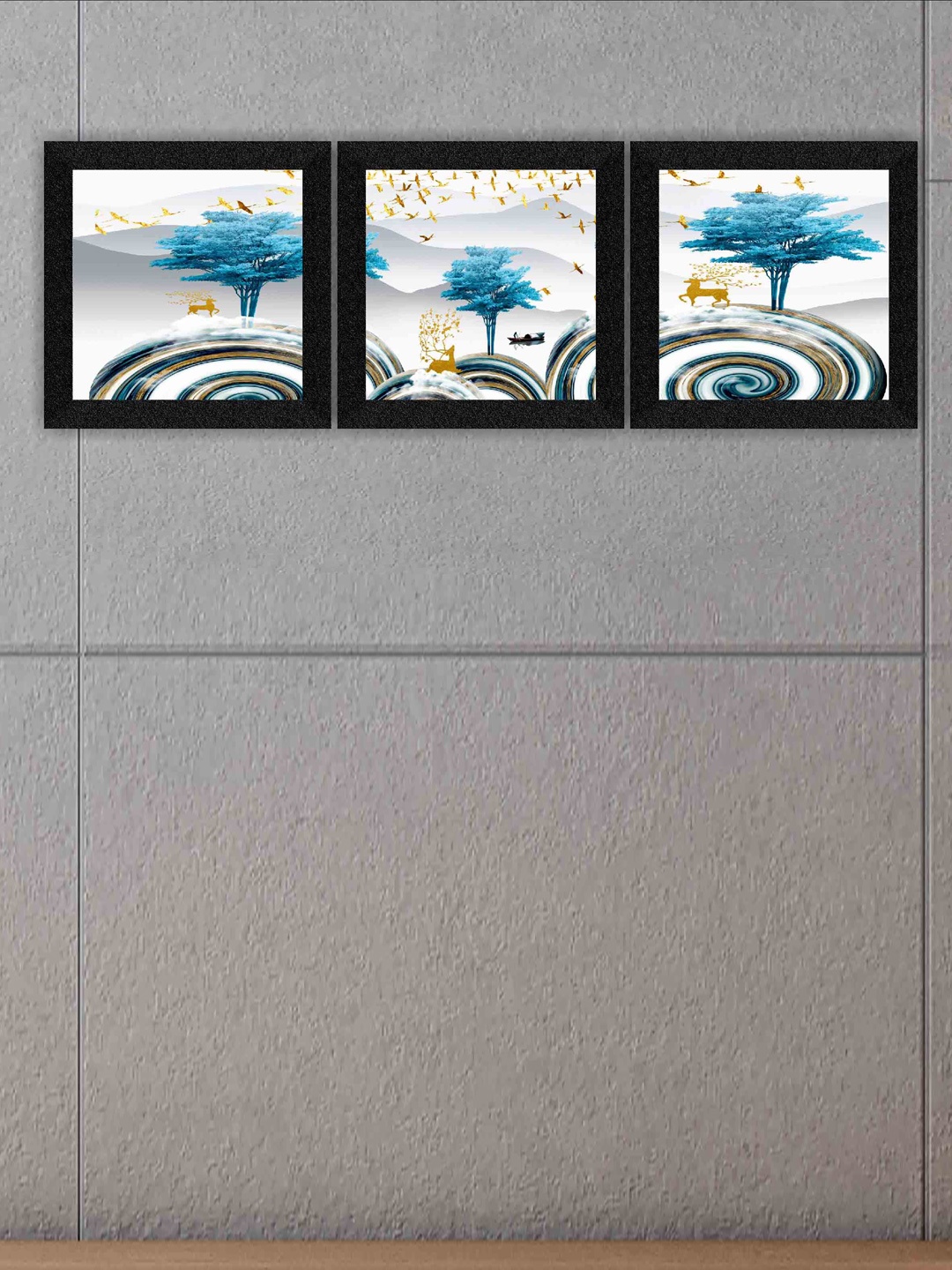 

SAF Black & White 3 Pieces Nature Painting Framed Wall Art