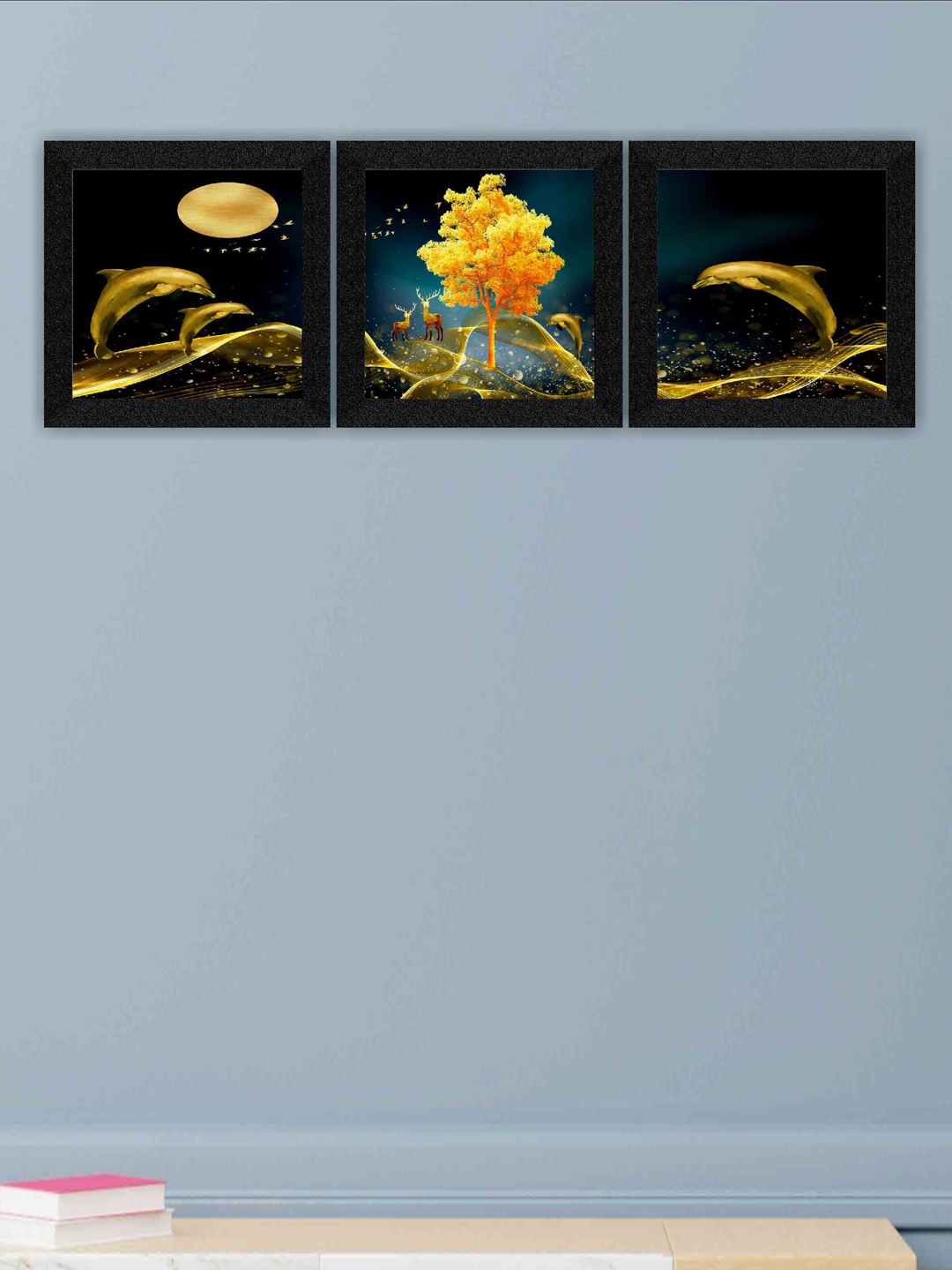 

SAF Blue & Yellow 3 Pieces Nature Art-Painted Framed Wall Art