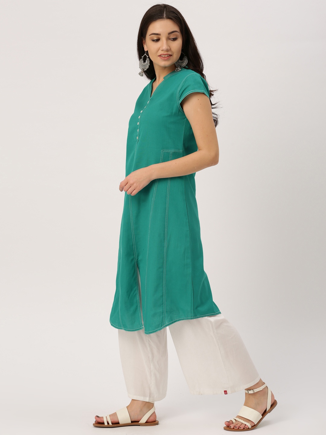 

IMARA Women Green Solid A-Line Kurta