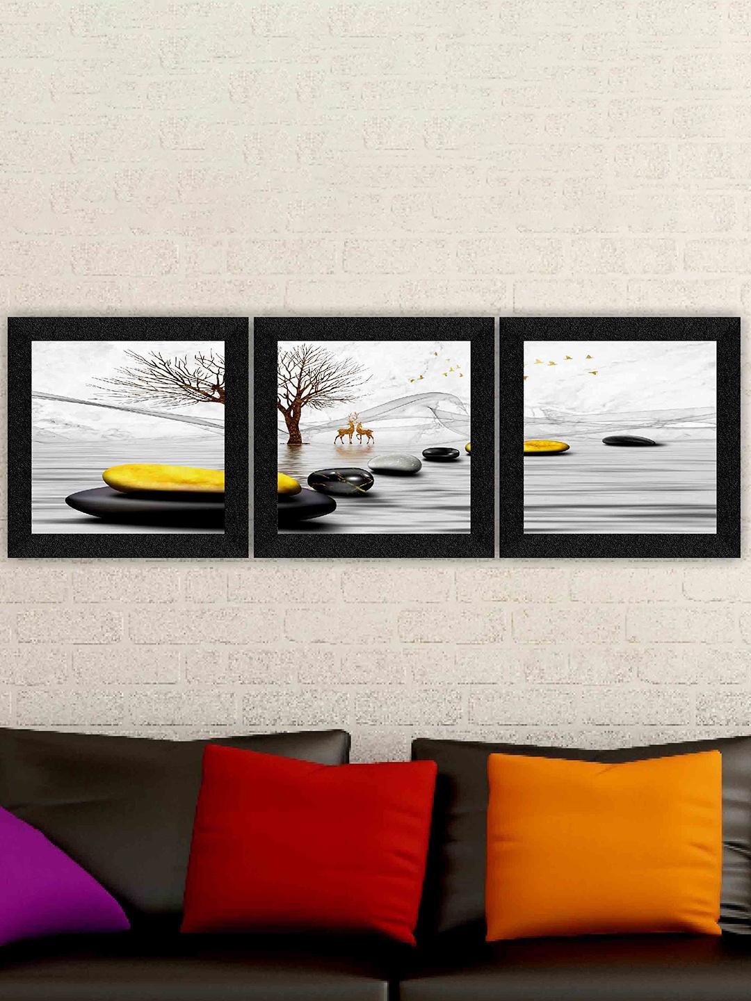 

SAF Black 3 Pieces Nature Painting Wall Arts, White