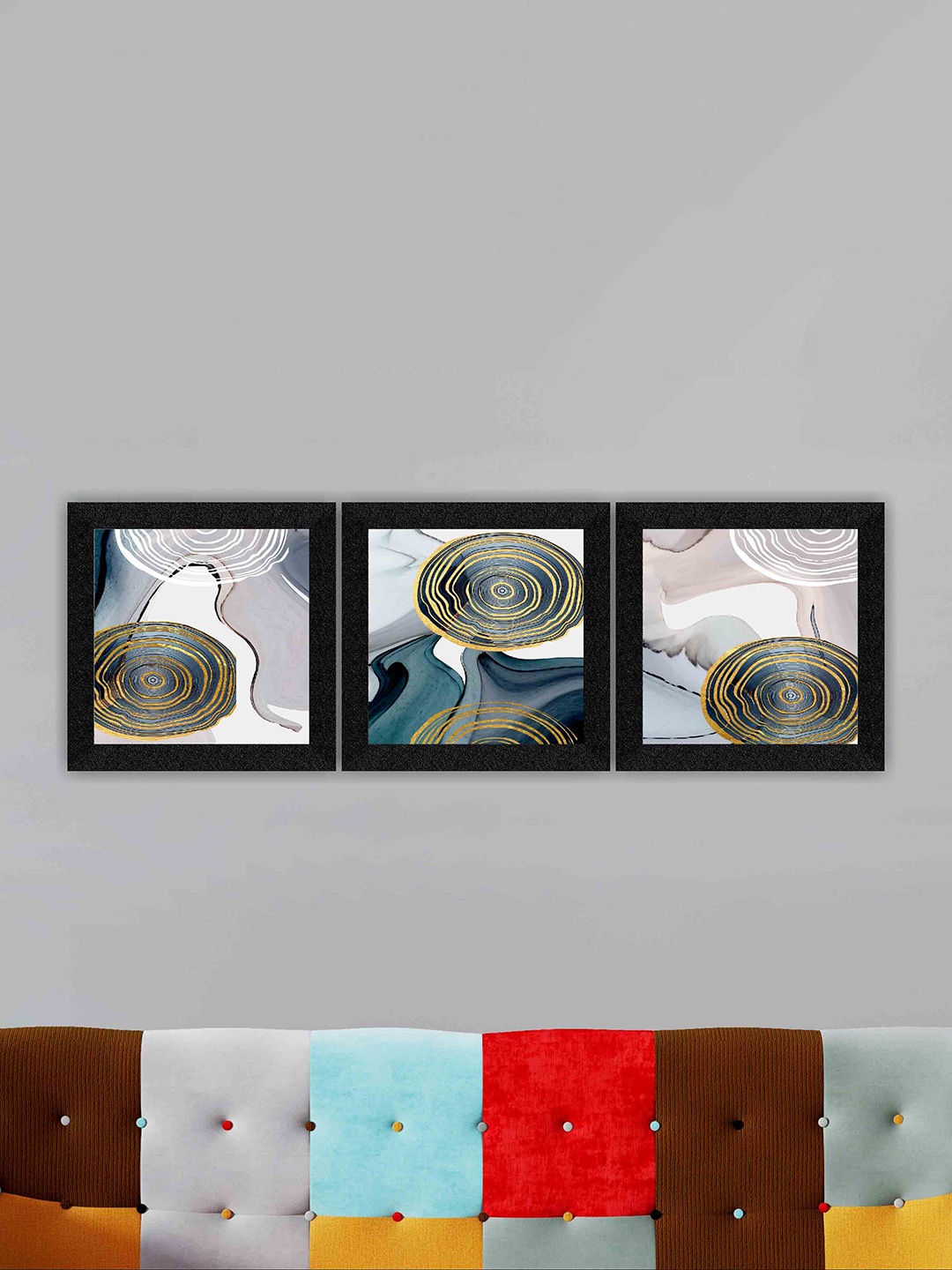 

SAF White & Beige 3 Pieces Modern Art Printed Framed UV Coating Square Wall Paintings