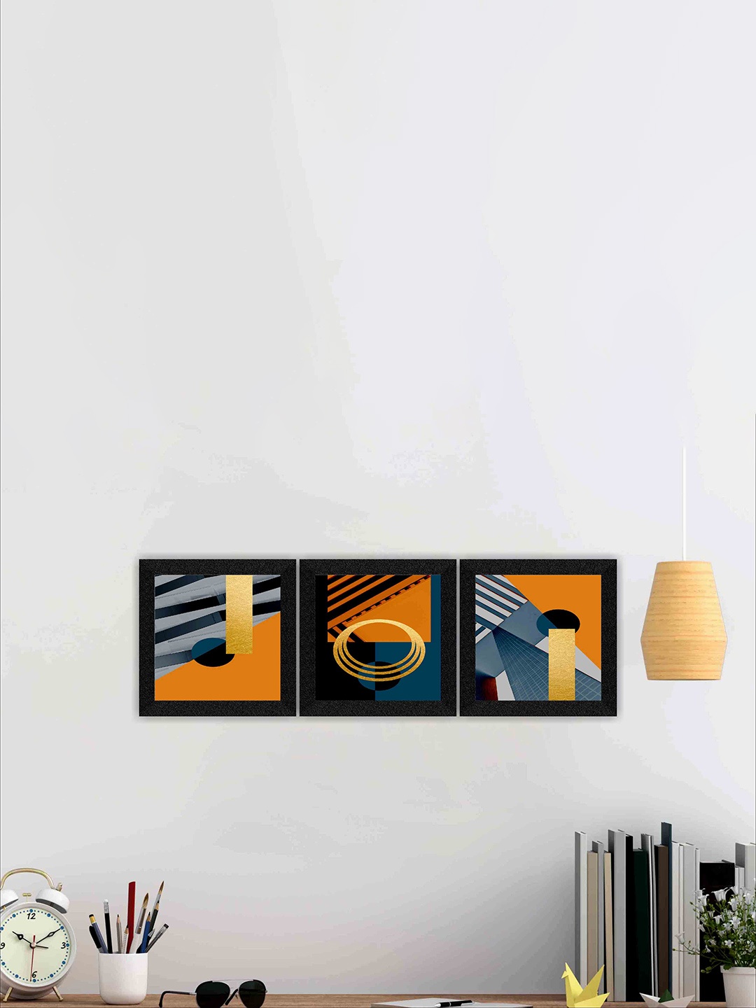 

SAF Blue & Orange 3 Pieces Abstract Art-Painted Framed Wall Art