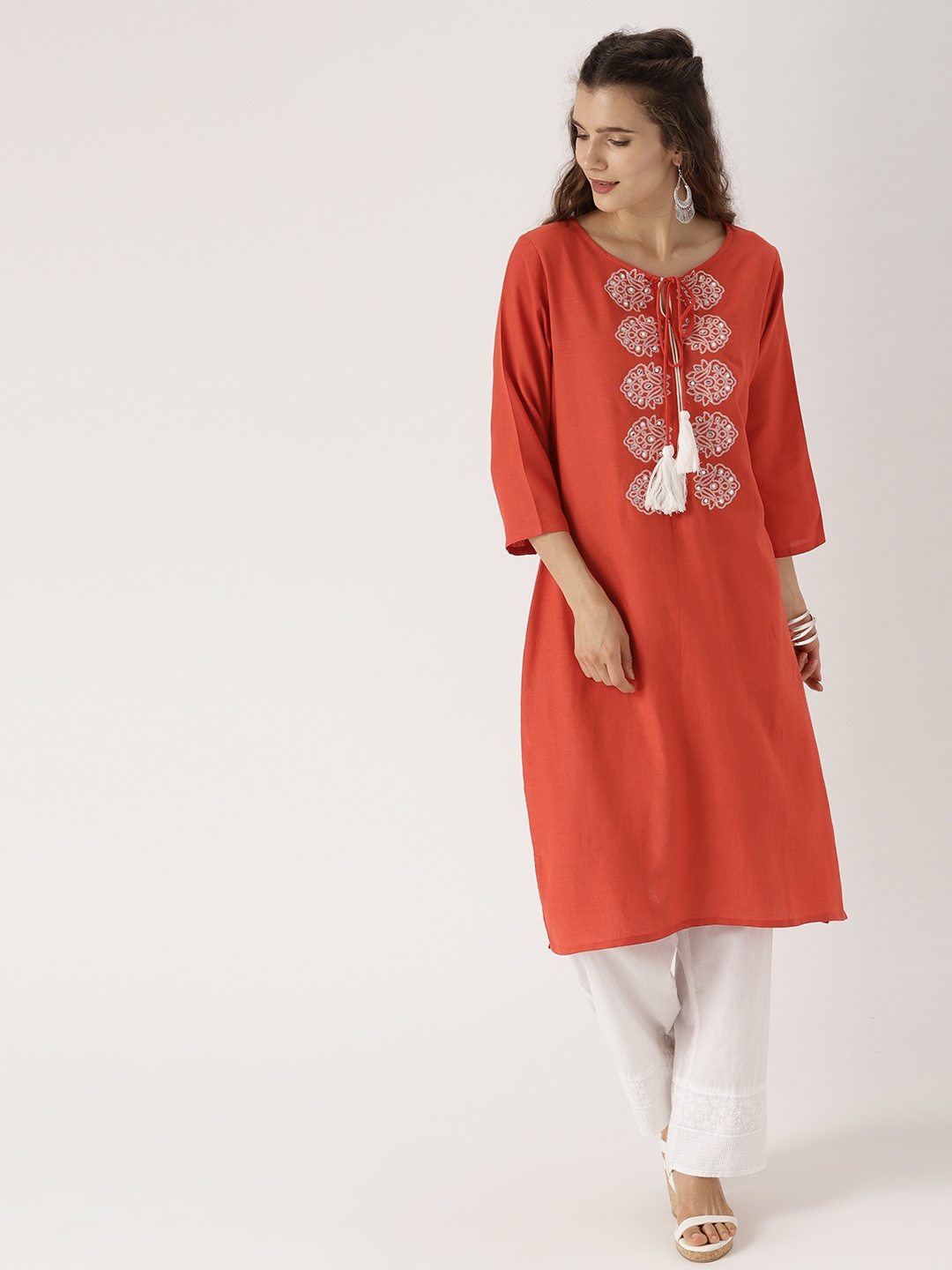 

IMARA Women Rust Yoke Design A-Line Kurta