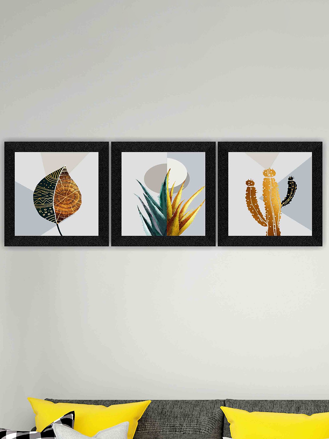 

SAF Yellow & Green 3 Pieces Tropical Leaves-Painted Framed Wall Art