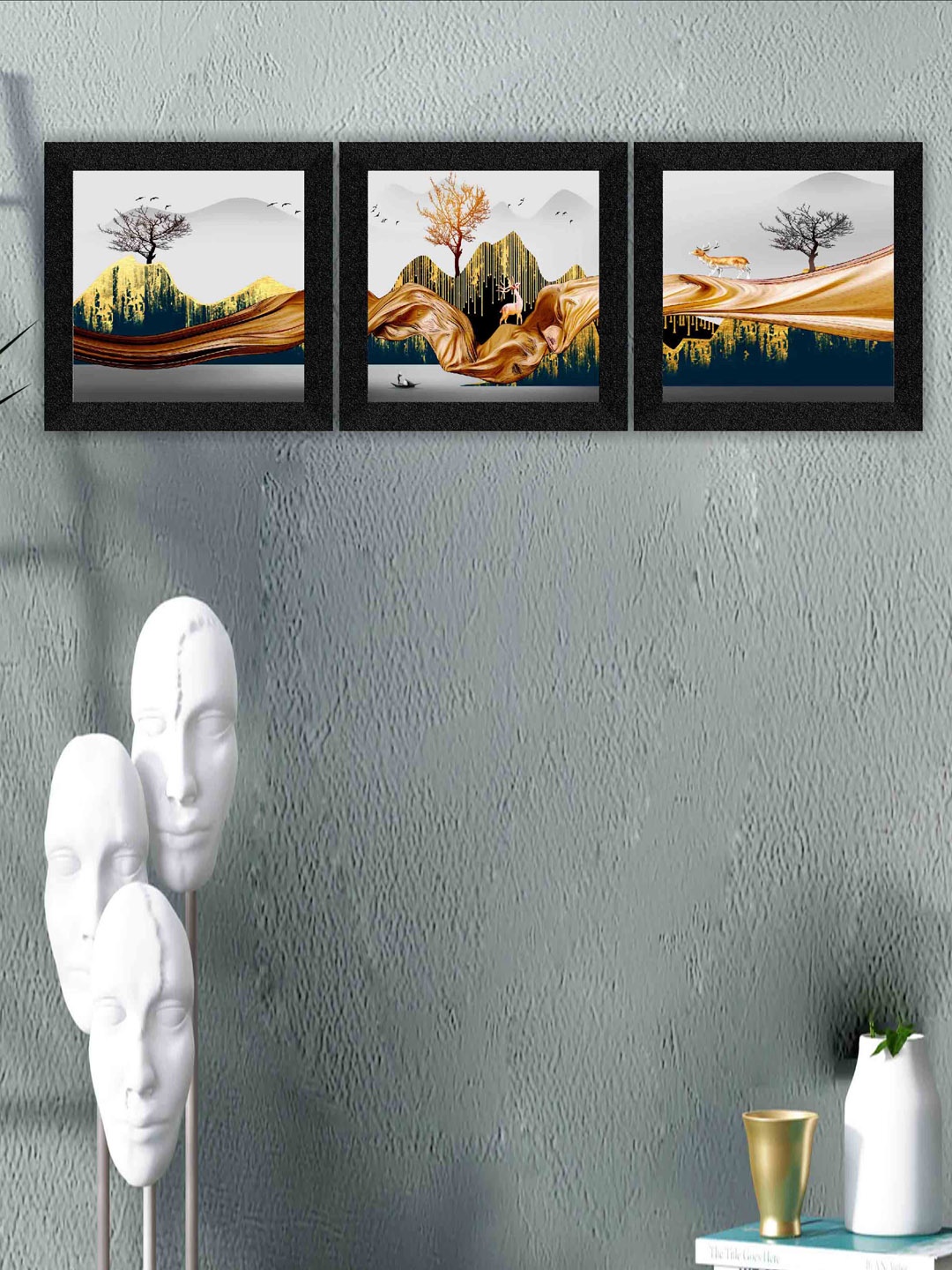 

SAF Black & Yellow 3 Pieces Nature Painting Framed Wall Art