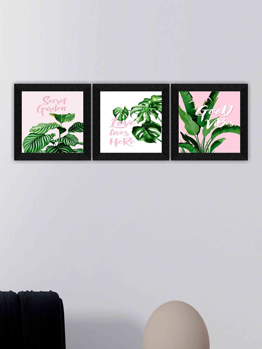 

SAF Pink & Green 3 Pieces Tropical Leaves Printed Framed Wall Art
