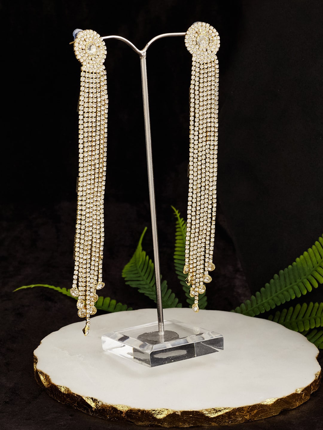 

ATIBELLE Gold-Plated Contemporary Cubic Zirconia Drop Earrings