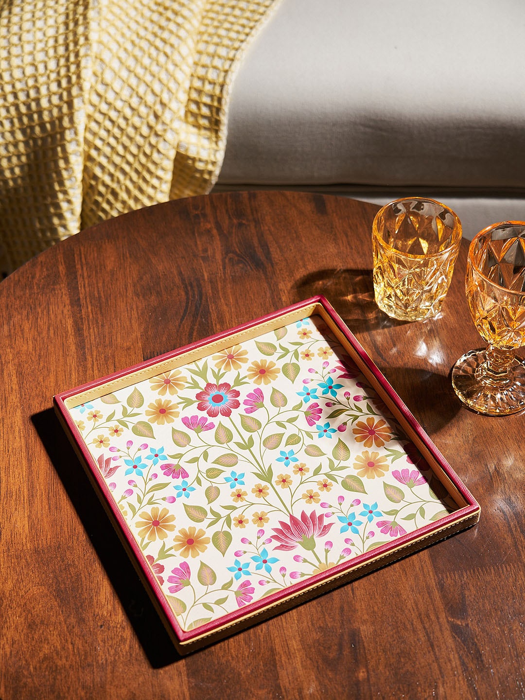 

Pure Home and Living Floral Printed Faux Leather Tray, Yellow
