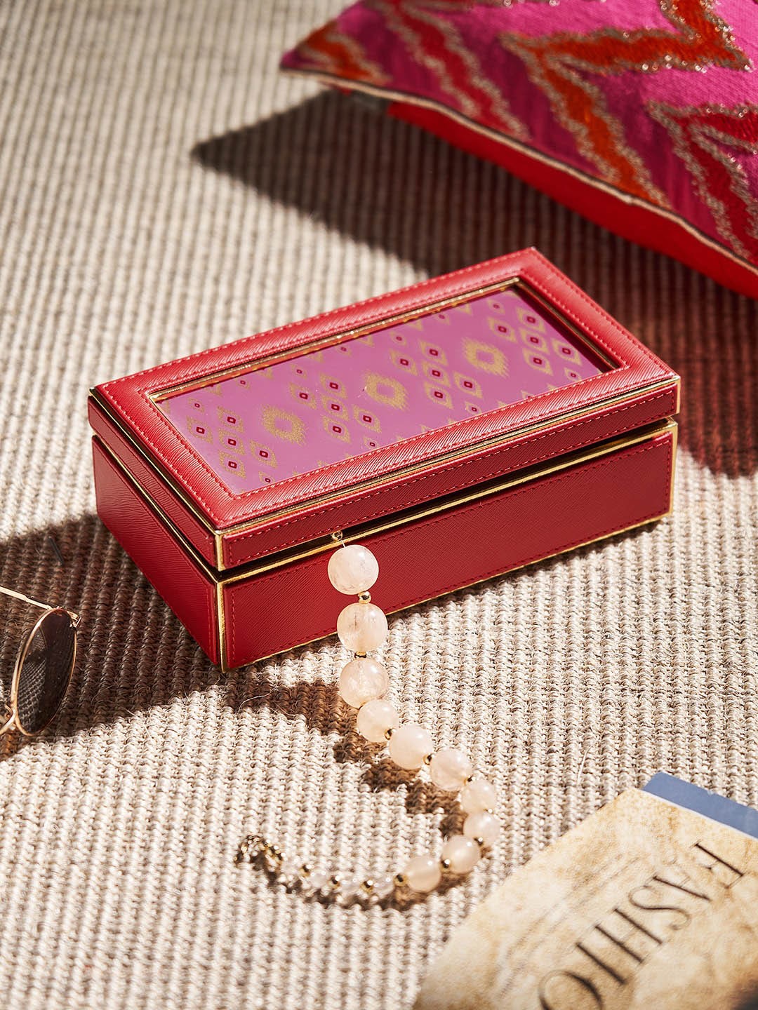 

Pure Home and Living Red Printed Rectangle Box with Lid Organiser