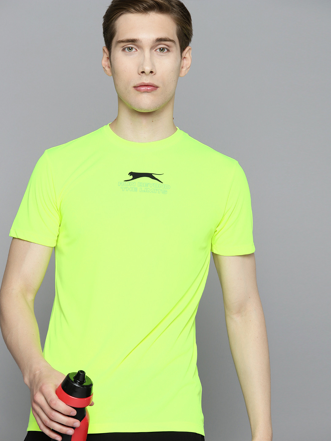 

Slazenger Men Typography Printed Sports T-shirt with Reflective Detail, Fluorescent green