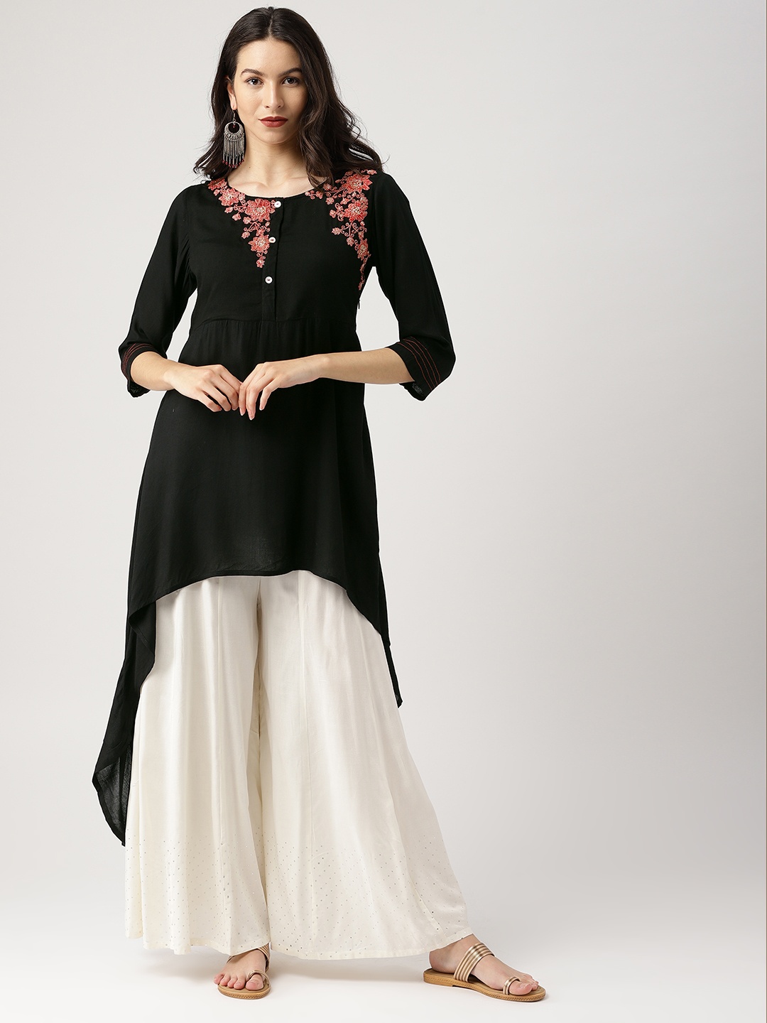 

IMARA Women Black and Red Embroidered Kurta