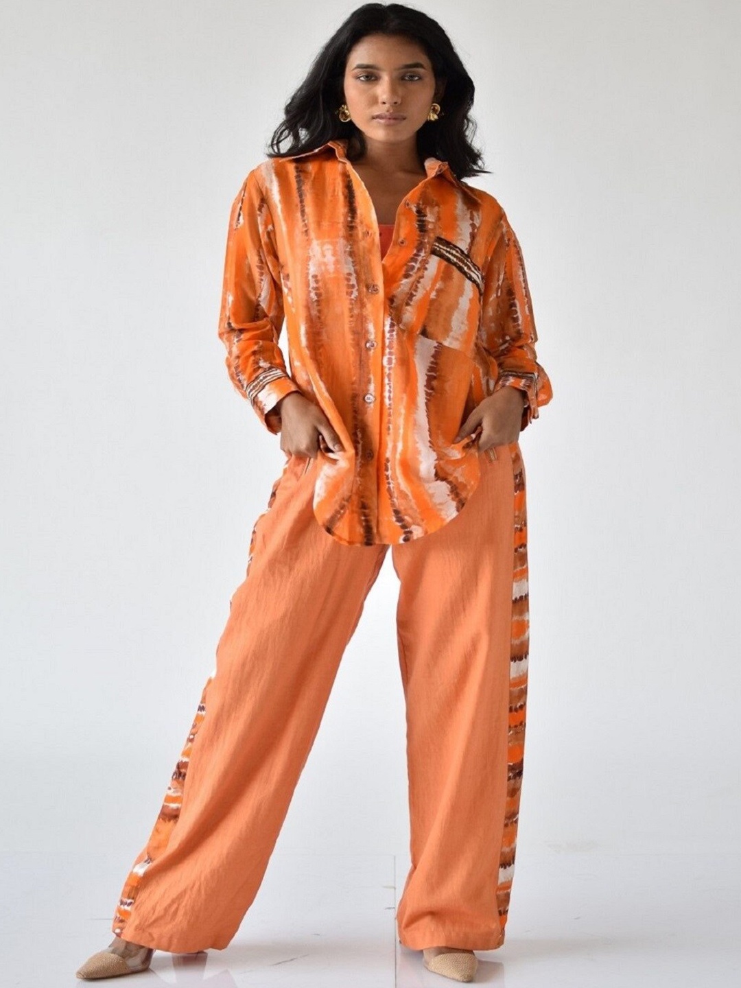

MISSY Women Relaxed Straight Leg High-Rise Cotton Parallel Trousers, Orange