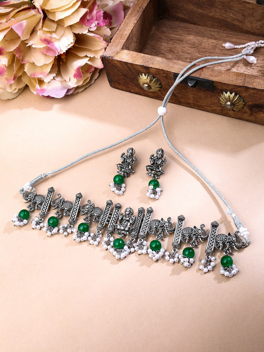 

Yellow Chimes Silver-Plated Oxidised Choker Jewellery Set
