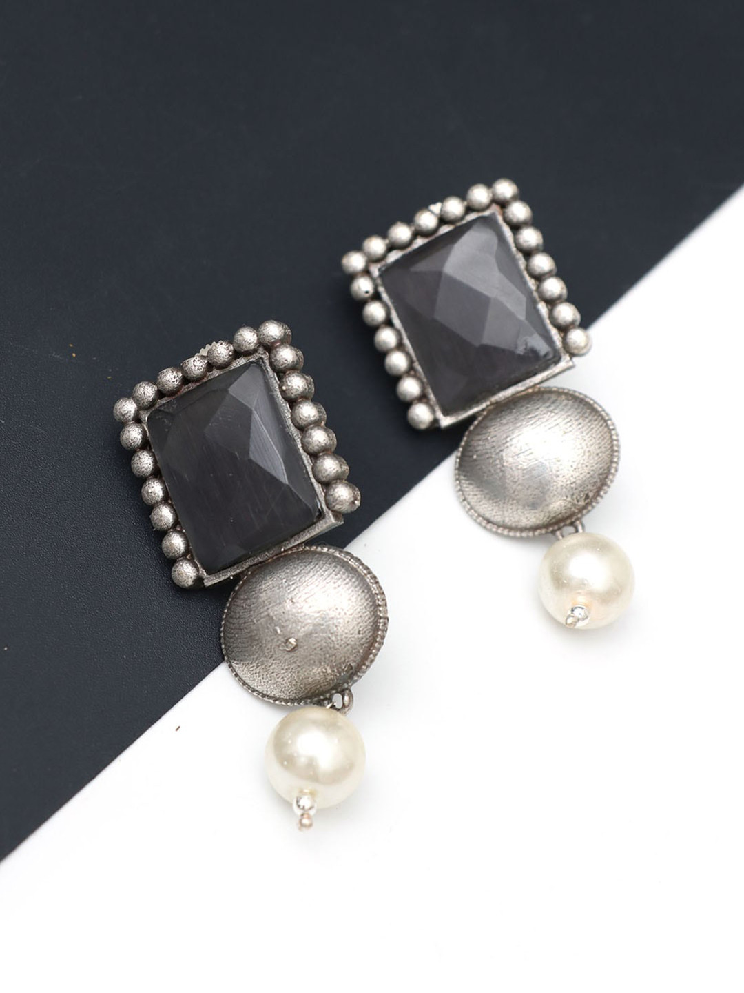 

Ozanoo Silver-Plated Square Shaped Drop Earrings