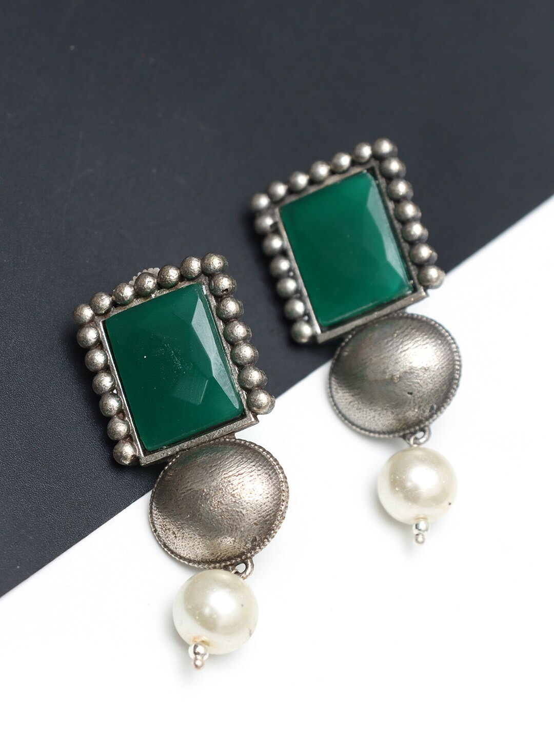 

Ozanoo Silver-Plated Square Shaped Drop Earrings