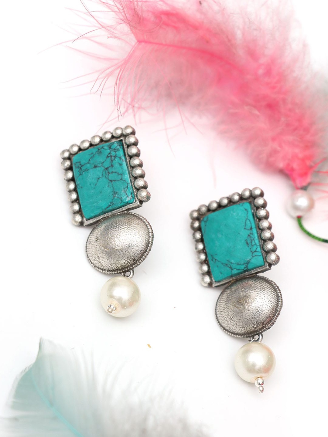

Ozanoo Silver-Plated Square Shaped Drop Earrings